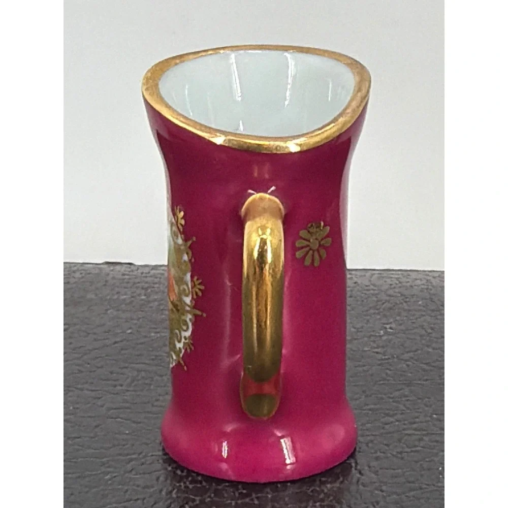 Limoges France Miniature Porcelain Pitcher Fuchsia Pink Courting Couple‎ Gold 2